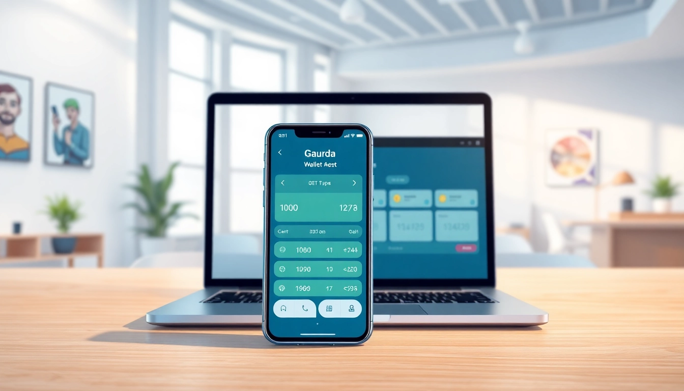 Showcasing the gaurda wallet app interface on devices, highlighting security and ease of use.