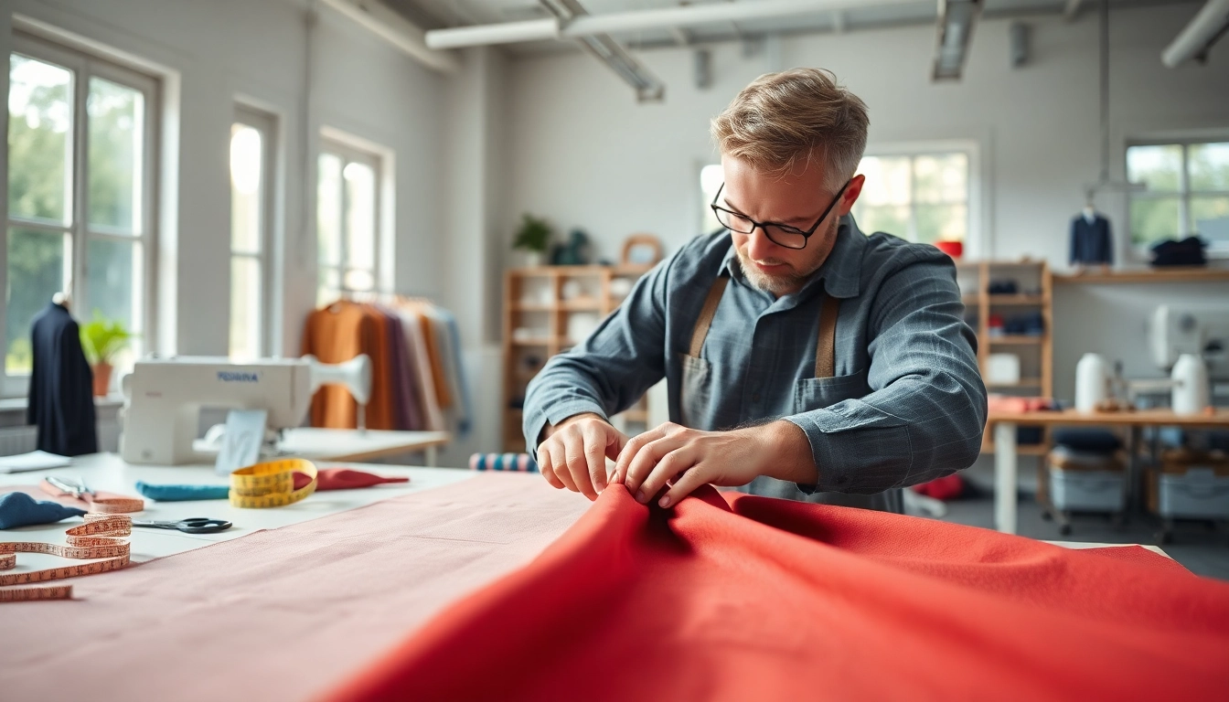 Punta di Roma fabric meticulously cut by a tailor, showcasing vibrant colors and craftsmanship.