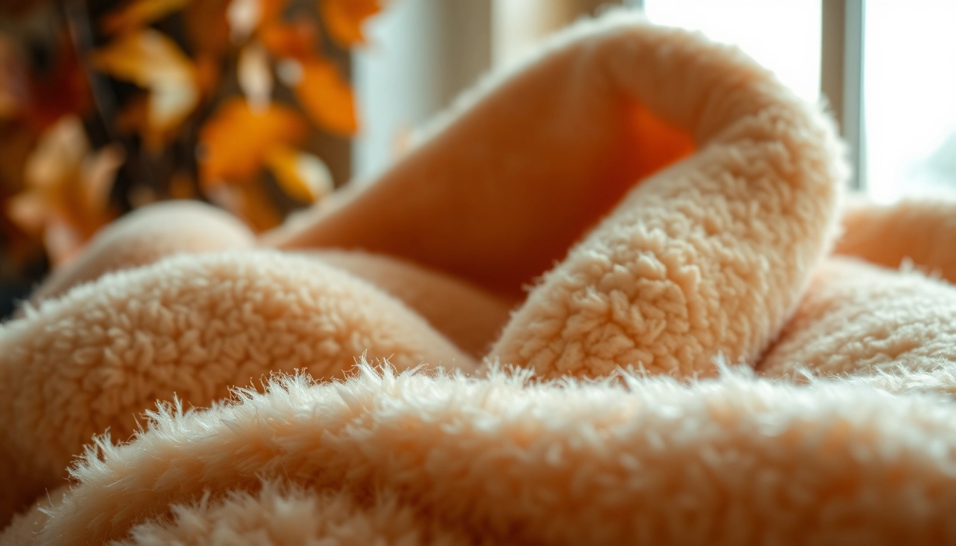 Voel de luxe fleece met een warme textuur in een uitnodigende omgeving.