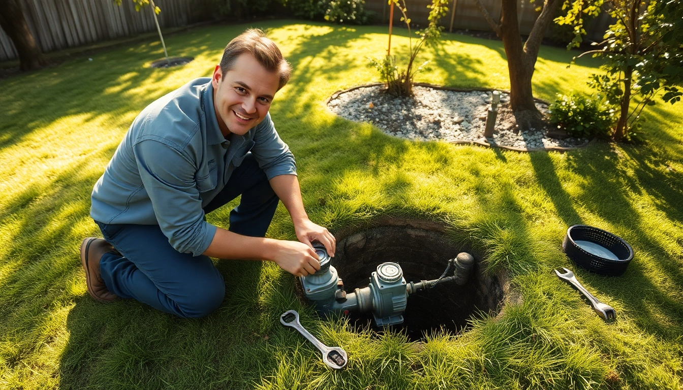 Technician conducting a well pump replacement, demonstrating hands-on expertise in a residential setting.
